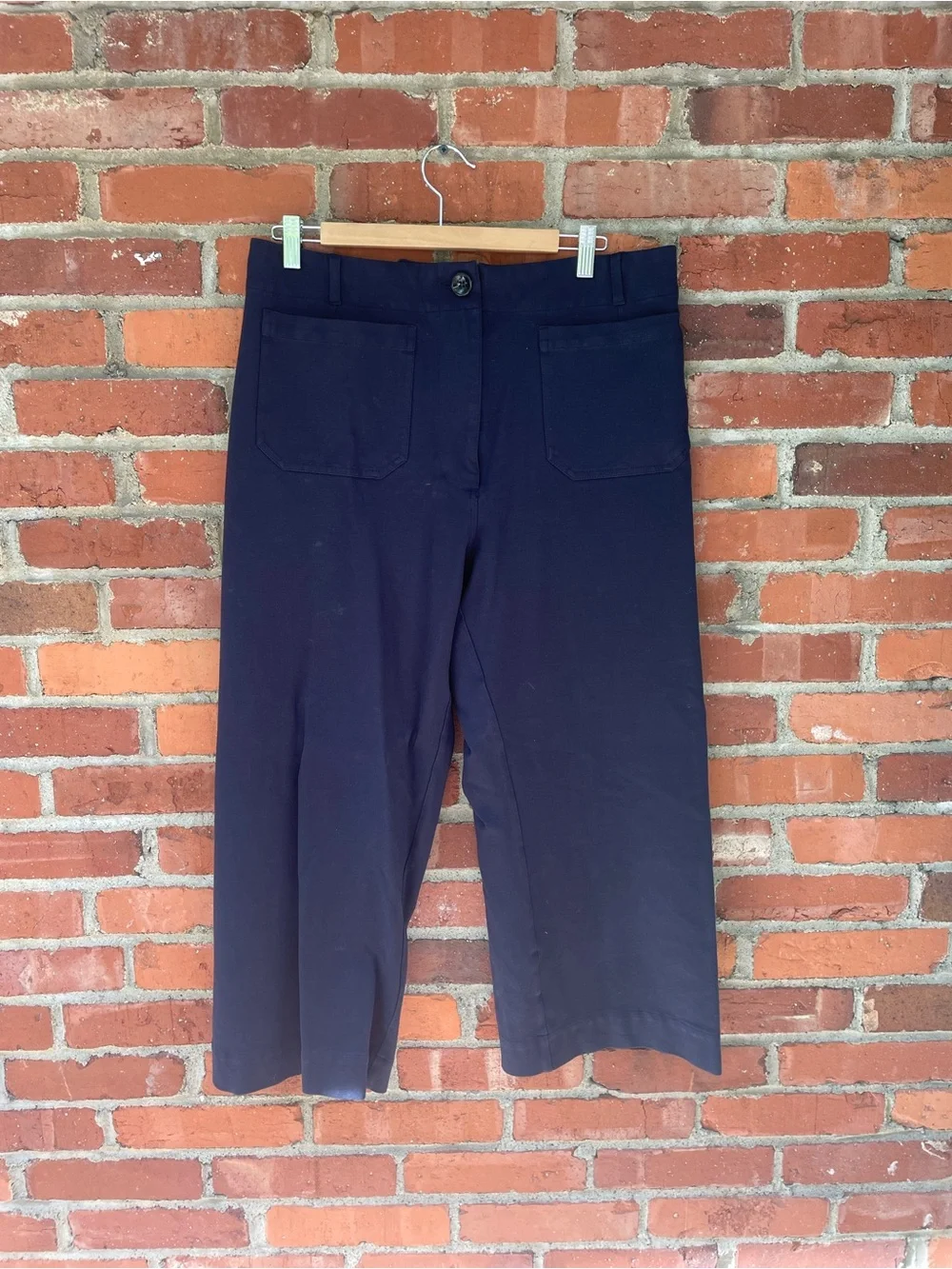 Quince Ponte Wide Leg Cropped Pants Navy Blue Size 16 EUC - Picture 12 of 14
